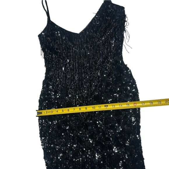 90’s Jacqueline Ferrar 100% Silk Beaded Fringe Black Dress Sleeveless Cocktail - Picture 12 of 16